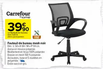 Carrefour Fauteuil de bureau mesh noir offre