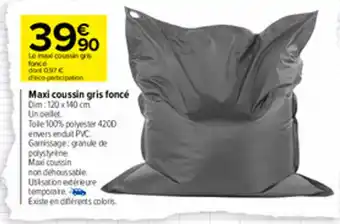 Carrefour Maxi coussin gris foncé offre