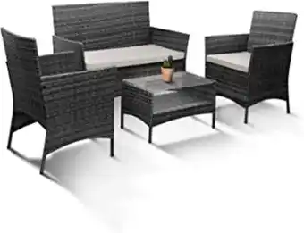 Amazon Keplin ensemble de meubles de jardin en rotin 4 pièces – chaise longue d'extérieur et table de bistrot pour pelouse, terra... offre