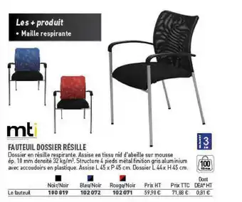 Hyperburo Fauteuil Dossier Résille Mti offre