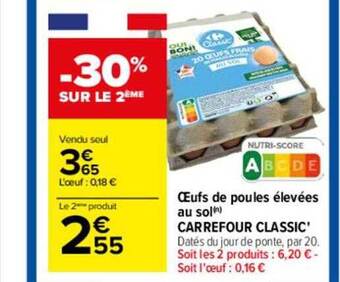 Carrefour Oeufs de poules élevées au sol carrefour classic' offre