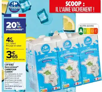 Carrefour Lait u.h.t. demi-écrémé carrefour classic' offre