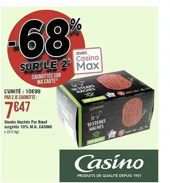 Géant Casino Steaks hachés pur boeuf surgelés 10% m.g. casino offre