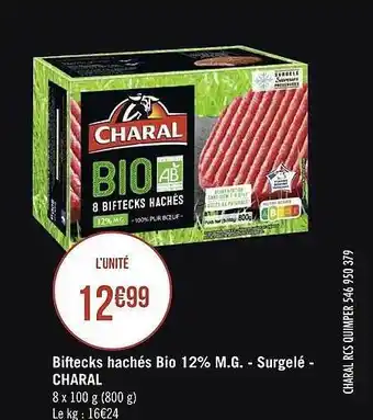Géant Casino Biftecks hachés bio 12% m.g. surgelé - charal offre