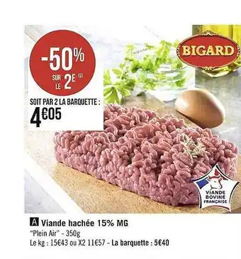 Géant Casino Viande hachée 15% m.g. bigard offre
