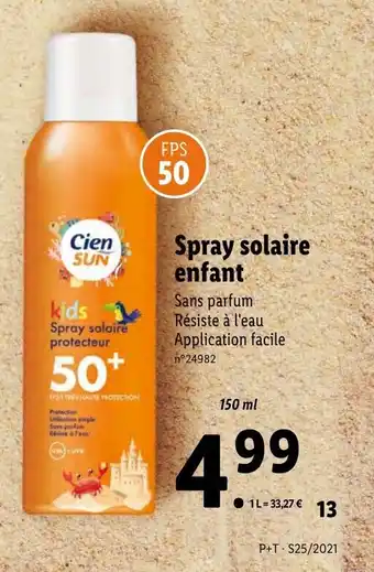 Lidl Spray solaire enfant offre