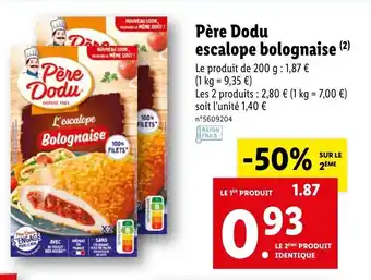 Lidl Père dodu escalope bolognaise offre