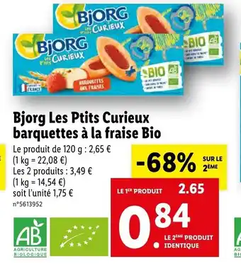 Lidl Bjorg les ptits curieux barquettes à la fraise bio offre