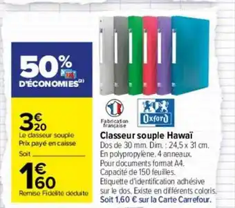 Carrefour Classeur souple hawaï oxford offre