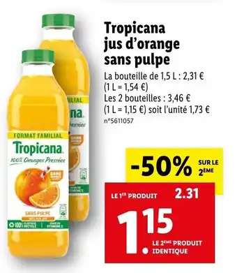 Tropicana jus d'orange sans pulpe