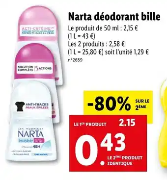 Lidl Narta déodorant bille offre