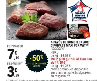 E.Leclerc 4 Pavés de Rumsteck Aux 3 Poivres Maxi Format offre