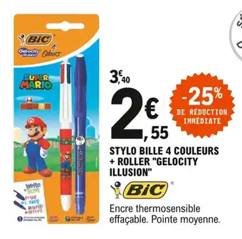 E.Leclerc Stylo bille 4 couleurs + roller "gelocity illusion" offre