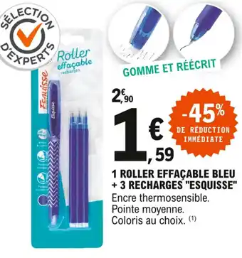 E.Leclerc 1 roller effaçable bleu + 3 recharges "esquisse" offre