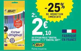 E.Leclerc 20 stylos bille "cristal original" + 7 "cristal soft" offre