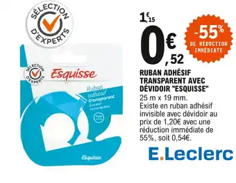 E.Leclerc Ruban adhésif transparent avec dévidoir "esquisse" offre