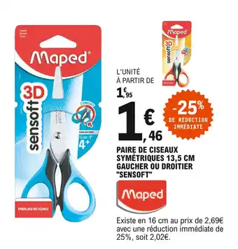 E.Leclerc Paire de ciseaux symétriques 13,5 cm gaucher ou droitier "sensoft" offre