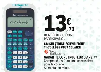 E.Leclerc Calculatrice scientifique ti-collège plus solaire offre