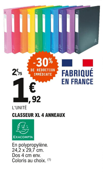 E.Leclerc Classeur XL 4 anneaux offre