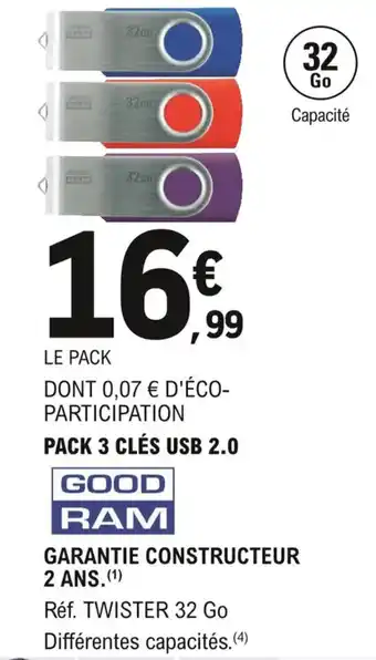 E.Leclerc Pack 3 clés usb 2.0 offre