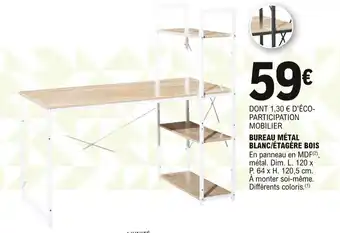 E.Leclerc Bureau métal blanc/étagère bois offre