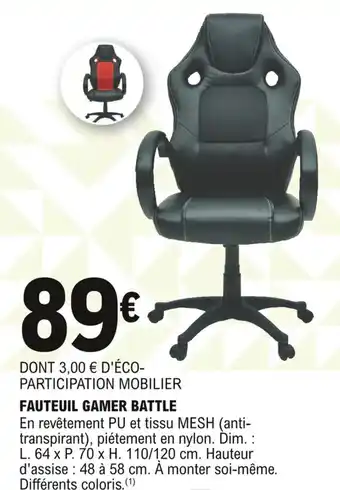 E.Leclerc Fauteuil gamer battle offre
