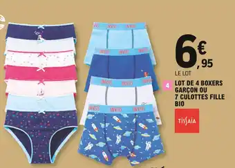E.Leclerc Lot de 4 boxers garçon ou 7 culottes fille bio offre
