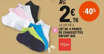 E.Leclerc Lot de 4 paires de chaussettes enfant bio offre