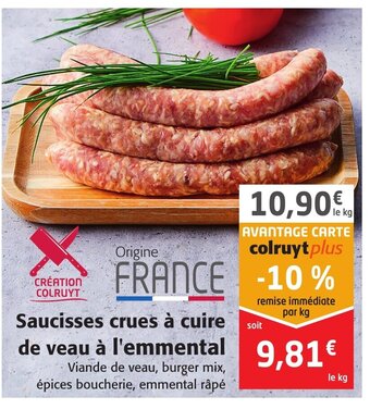 Colruyt Saucisses crues à cuire de veau à l'emmental offre