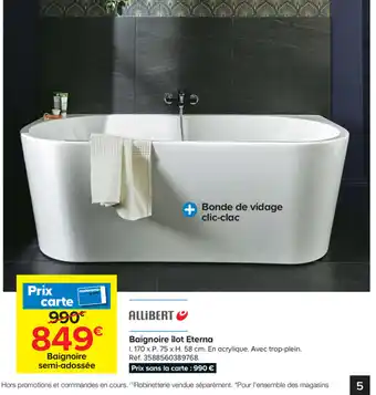 Castorama Baignoire îlot Eterna offre