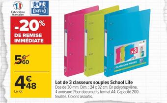 Carrefour Oxford lot de 3 classeurs souples school life offre