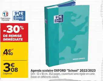 Carrefour Oxford agenda scolaire "school" 2022/2023 offre
