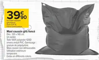Carrefour Maxi coussin gris foncé offre
