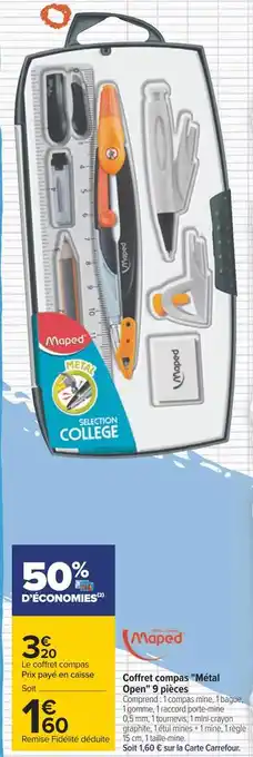 Carrefour Maped coffret compas "métal open" 9 pièces offre