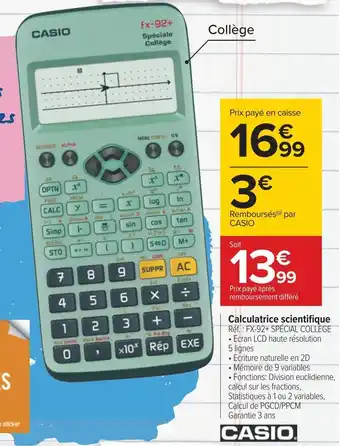 Carrefour Casion calculatrice scientifique offre