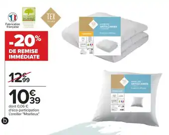 Carrefour Tex home oreiller ou couette anti-acariens offre