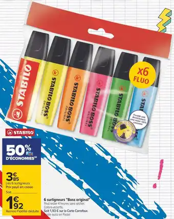 Carrefour Stabilo 6 surligneurs "boss original" offre