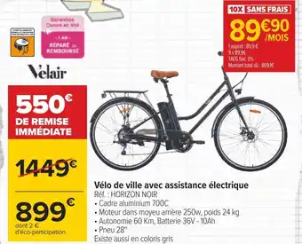 Carrefour Velair vélo de ville avec assistance électrique offre
