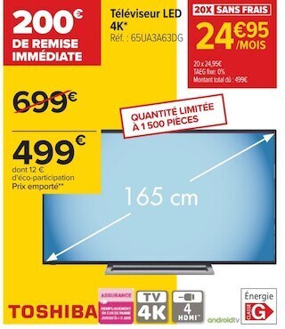Carrefour Toshiba téléviseur led 4k offre
