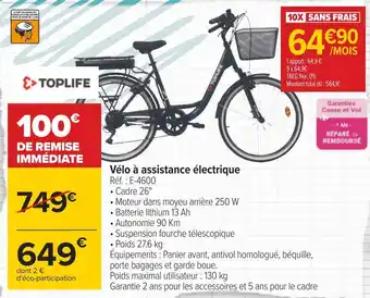 Carrefour Toplife vélo à assistance électrique offre