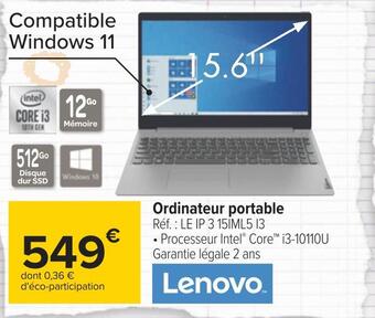 Carrefour Lenovo ordinateur portable offre