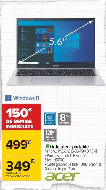 Carrefour Acer ordinateur portable offre