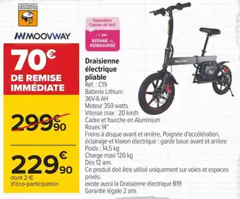Carrefour Moovway draisienne électrique pliable offre