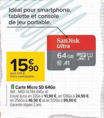 Carrefour Sandisk carte micro sd 64go offre