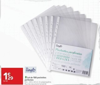 Carrefour Simpl lot de 100 pochettes perforées offre