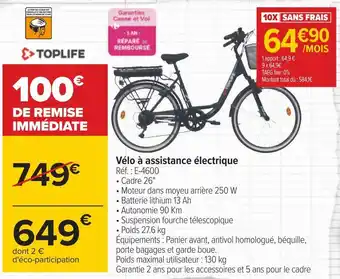 Carrefour Toplife vélo à assistance électrique offre