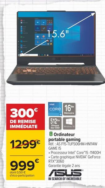 Carrefour Asus ordinateur portable gaming offre