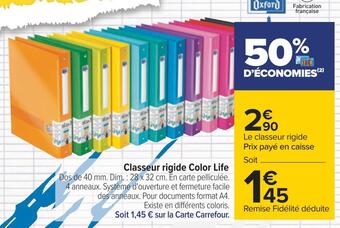Carrefour Oxford classeur rigide color life offre
