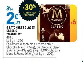 E.Leclerc 6 Bâtonnets glacés Classic Magnum offre