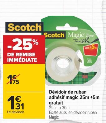 Scotch dévidoir de ruban adhésif magic 25m +5m gratuit